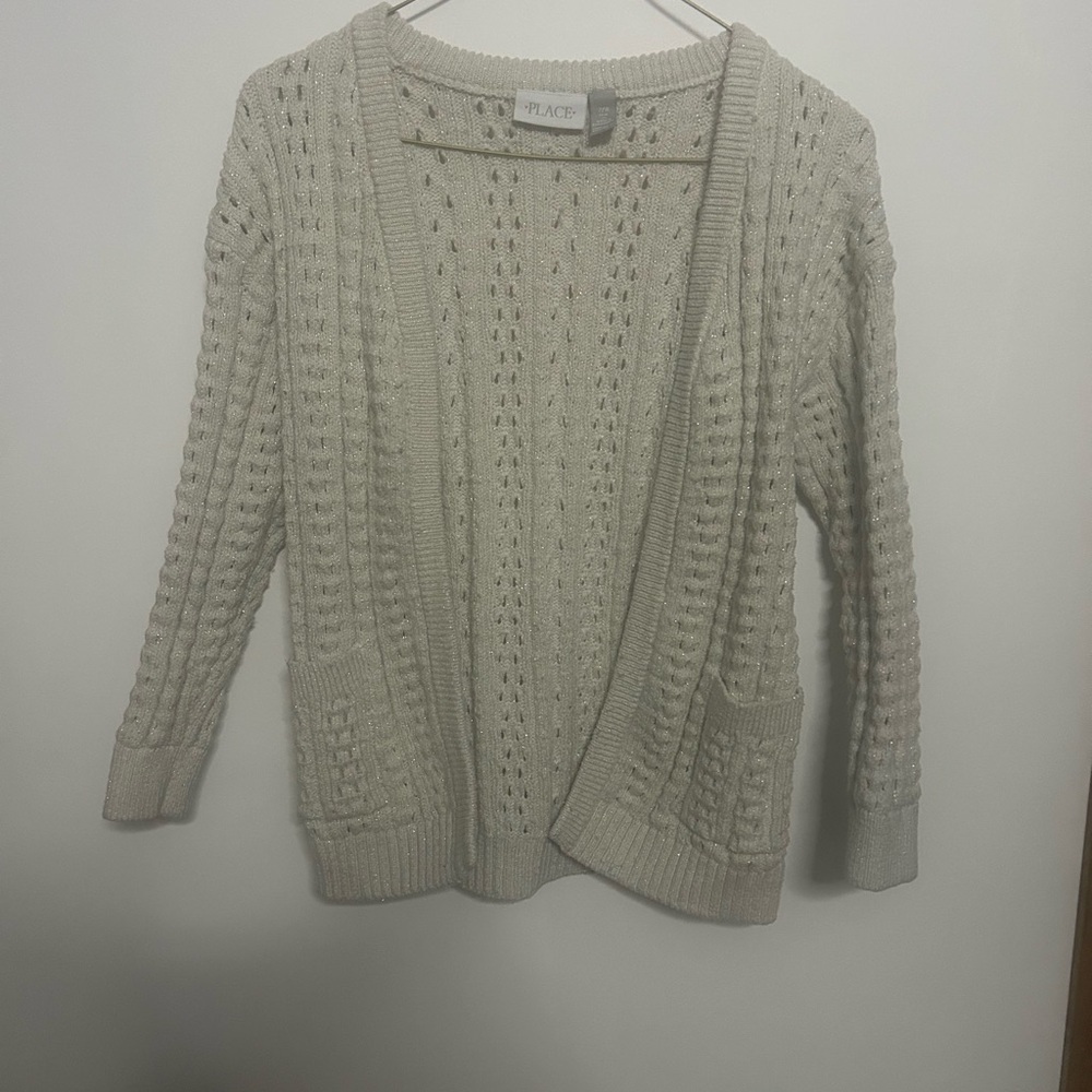 The Children's Place Cream Knit Sweater With Silver Threading